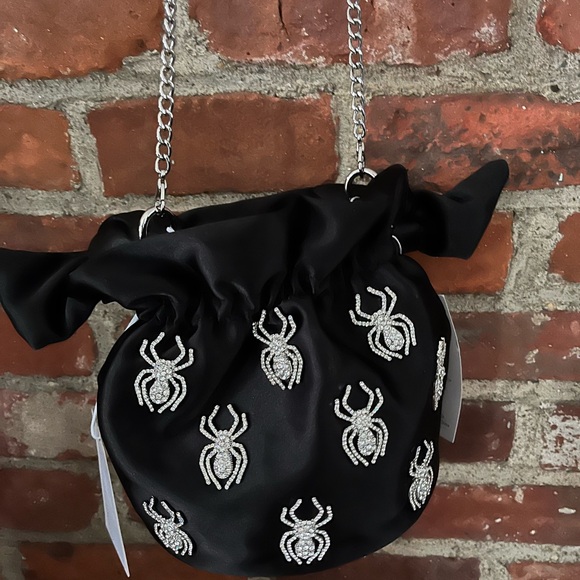 Most wanted black satiny looking material with spiders new tags great for - Picture 2 of 9